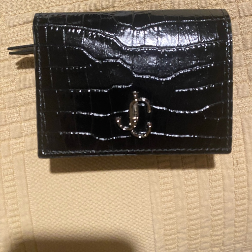 Jimmy Choo Hanne Wallet Black Croc-Embossed Leather NWT Box Receipt